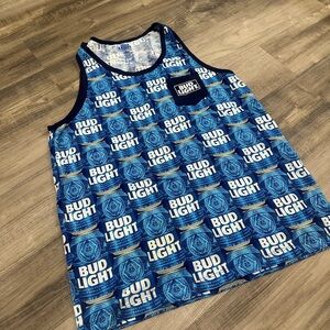 Bud Light Graphic Tank Top – Blue Allover Print – Size L